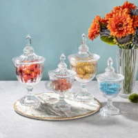 Footed Glass Candy Dish with Lid - Clear Crystal Candy Dish Storage Container Decorative Crystal Cookie Jar Apothecary Jar Clear Glass Canister for Buffet, Party, Home, Office and WeddingDOITOOL Footed Glass Candy Dish with Lid