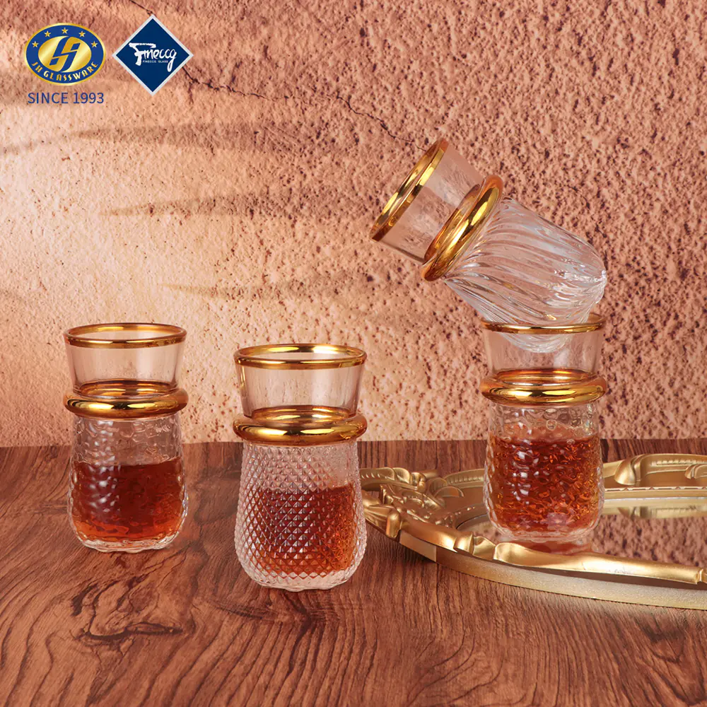 Modern Luxury Golden Turkish Arabic Clear Glass Coffee Tea Mug Cup Set