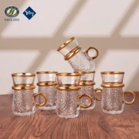 Factory Wholesale High Quality 6Pcsset Coated Golden Espresso Cup Turkish Tea Glass Cups Set With PVC Packing