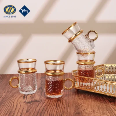 Golden Espresso Cup Turkish Tea Glass Cups Set With PVC Packing