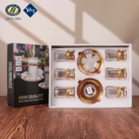 Waist Coffee Glass Cup Sets Plated Gold Metal Decoration for Tea Coffee Arabic Turkish Style