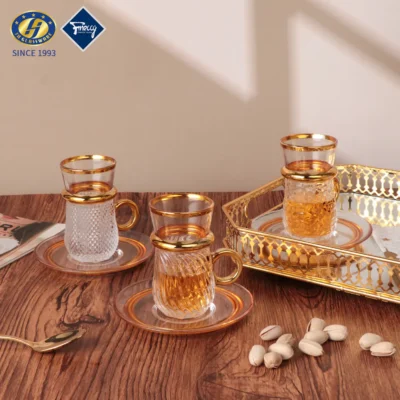Middle-East Dubai Glass Tea Set With Tray Tea Cup Saucer Set