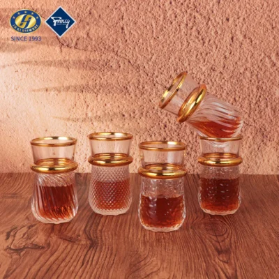 Modern Luxury Golden Turkish Arabic Clear Glass Coffee Tea Mug Cup Set