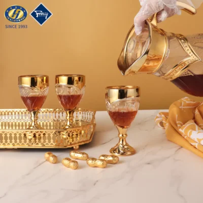 JINGHUANG Promotional Gifts Golden Design 6Pcs Glass Tumbler + 1 Pcs Water Jug Glassware Sets Wine Glass Set Glass Set With Jug
